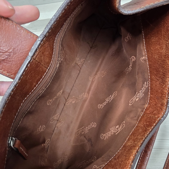 Vintage FOSSIL Red Brown Leather Shoulder Bag ZB9094 - Picture 9 of 16